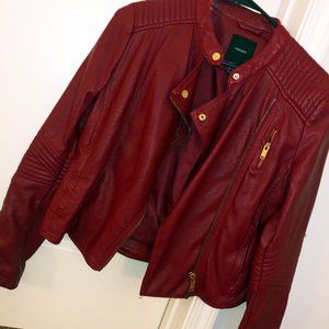 Women's Red Quilted Faux Leather Moto Jacket